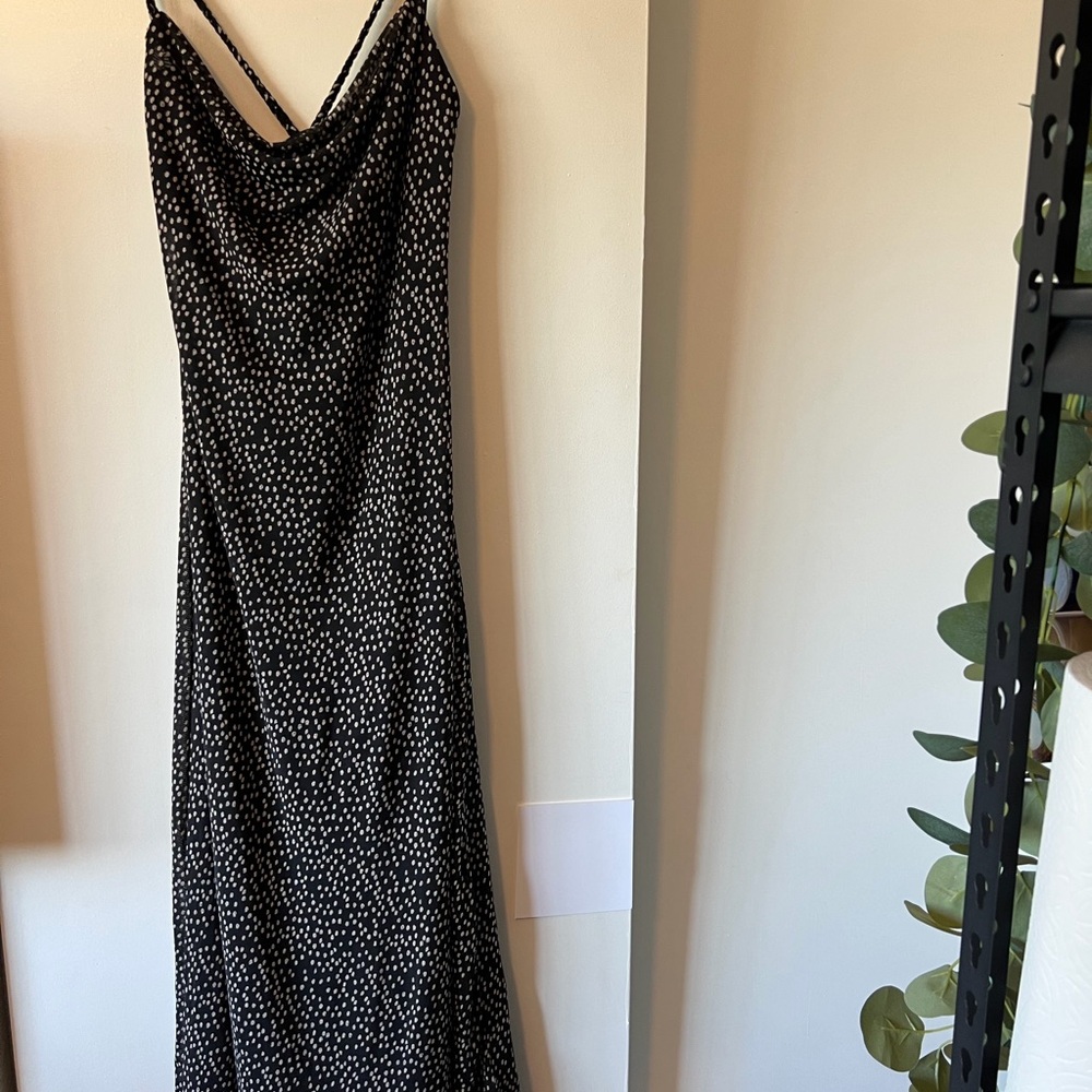 iris Black and White Polka Dot Maxi Slip Dress